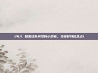 243. 明星球队身后的小角色，关键时刻成焦点！